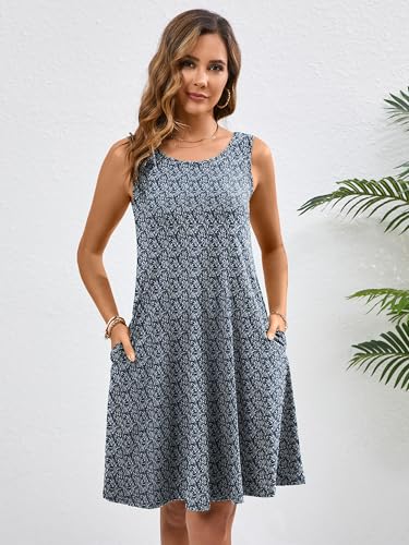 Image of KORSIS Summer Dress for Women Casual T Shirt Tank Dresses Sleeveless Swing Flowy Ladies Beach Vacation Sundress with Pocket