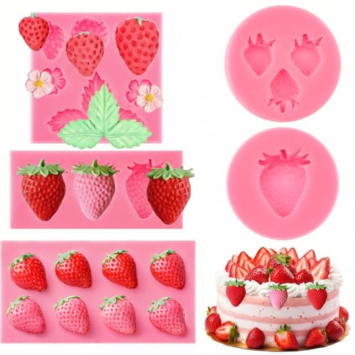 Pimoys 5 Pcs Strawberry Silicone Mold Set for Wax Melt Candy Cake