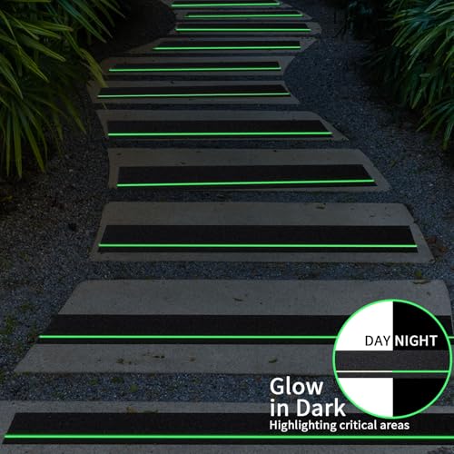 Image of Glow in Dark Anti Slip Tape, 4 inch x35FT Heavy Duty Waterproof Safety Grip Tape for Stairs, Pool, Bathroom - Black & Glow Stripe Indoor /Outdoor Multi-Purpose Traction Tape