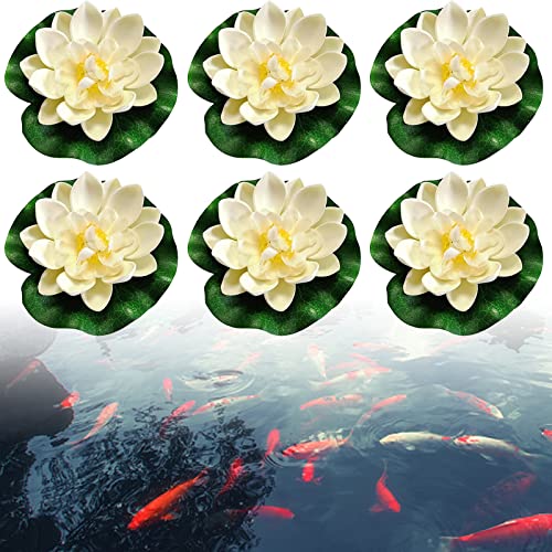 Schwimmende Blumen, 6 Stück Künstliche Seerosen, Schwimmende Seerose Klein, Künstliche Blumen White Lotus Simulation Schwimm Teich Lotus für Aquarium Terrasse Garten Pool Garten Teich (Weiß)