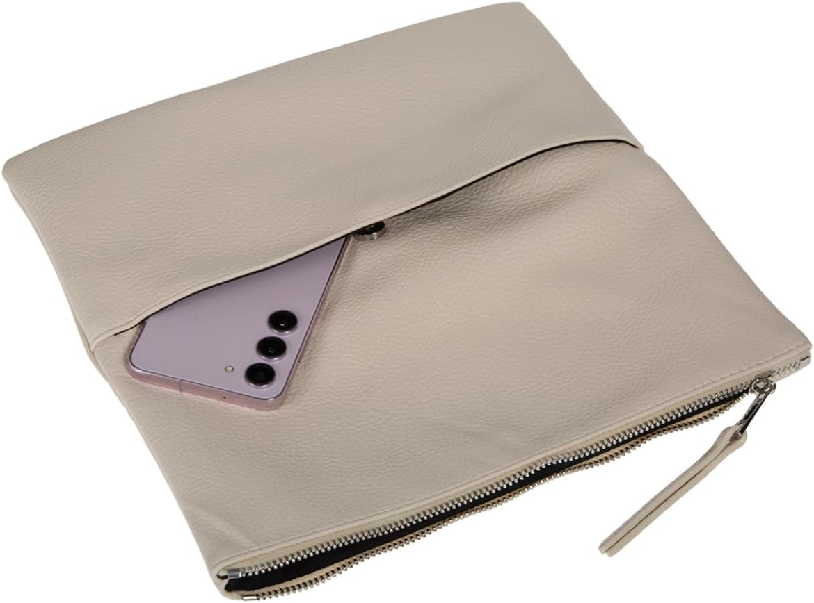 JNB Women's Faux Leather Zipper Foldover Clutch Purse with Tassel