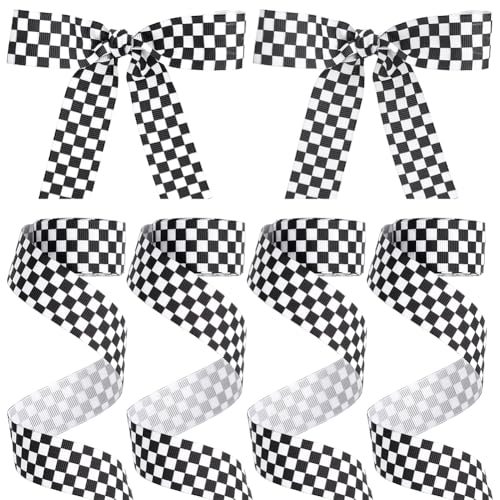 CRAFTYMELODY 4 rouleau de Ruban à Carreaux Noirs et Blancs de 20 yards Ruban Gros Grain Noir à Carreaux Buffalo de 1 pouces Rubans en Polyester Rubans en Rouleau à Bord Tissé