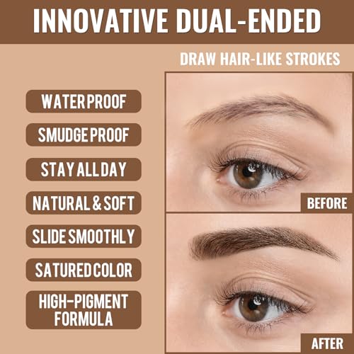 iMethod Eyebrow Pen - Eyebrow Pencil,2-in-1 Eyeliner Dual-Ended Brush-Tip Microblading 4d Eyebrow Pencils for women,Long Lasting Waterproof Hair-Like Brow Pencil,with Eyebrow Brush,DarkBrown - Image 5
