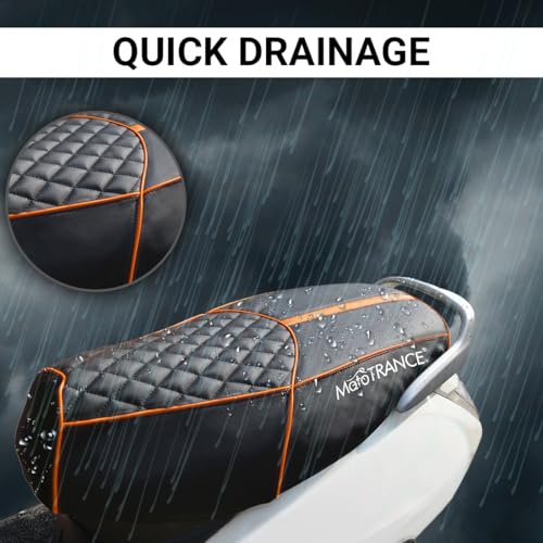 Image of Mototrance Black Orange | PU Leather Designer | Anti-Slip | Waterproof | Ergonomic Design | Custom Fit | Bike Scooty Seat Cover | MTSC-303-BLOR | Compatible with Ola S1