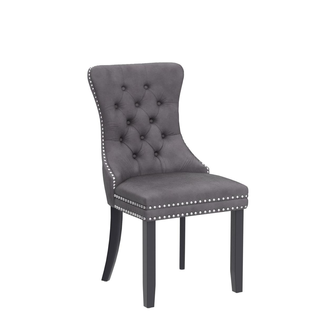 incomplete,the legs are missing and only two pieces to pick up ,KCC Velvet Dining Chairs Set of 2, Upholstered High-end Tufted Dining Room Chair with Nailhead Back Ring Pull Trim Solid Wood Legs, Nikki Collection Modern Style for Kitchen, Grey