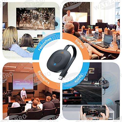 WATSABRO Wireless WiFi Display Dongle 4 K, 5 GHz + 2,4 GHz WiFi, ricevitore di visualizzazione, 1080HD, WiFi, adatto per smartphone Android, IOS/PC/TV/monitor/proiettore