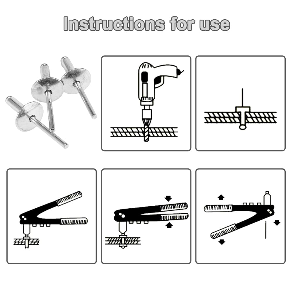 4.8mm x 16mm Rivetti Ciechi in Alluminio, 100 Pezzi Rivetti a Strappo in Alluminio, Rivetti Flangiati Grandi, Rivetti Ciechi, Rivetto Cieco a Testa per Rivetti a Strappo Legno Plastica