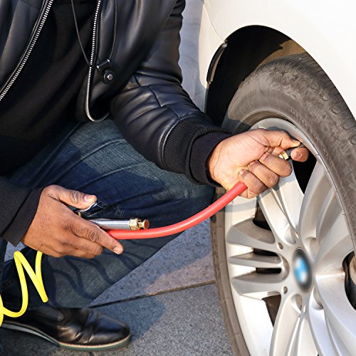 Image of Bayonet Style Tire Inflator Gauge, with Heavy Duty Straight Head Air Chuck and 12 inch Hose - 10 to 90 PSI (Pack of 2)