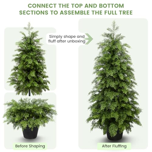 Image of 3FT Artificial Cedar Topiary Trees,2 Pack UV Resistant Faux Pine Tree