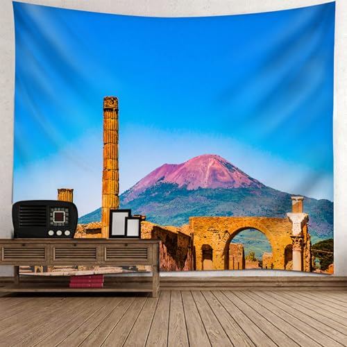 Tenture Murale Paysage Montagnes et Bâtiment Tapisserie Salon XXL 240x220CM