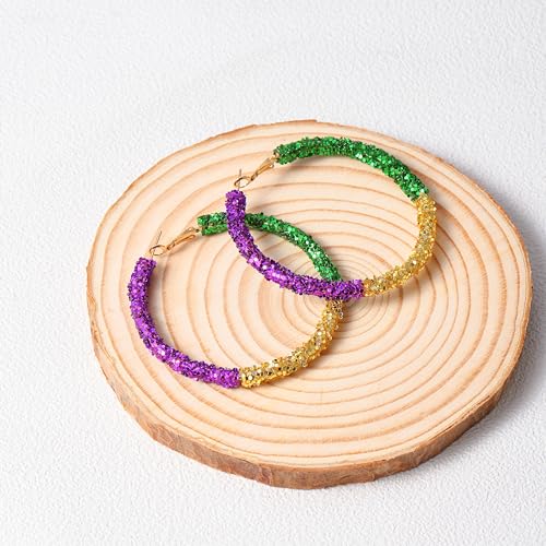 RareLove Lightweight Purple Yellow Green Mardi Gras Hoop Earrings for Women Big Size Mardi Gras Costume Jewelry Accessories3