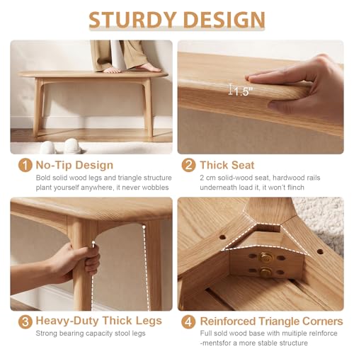 Image of DONGMUWUEJEE 39 inch Solid Wood Small Dining Bench, Entryway Bench, Natural