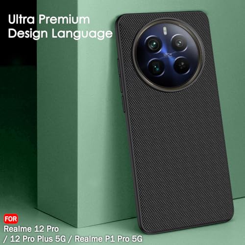 Image of TheGiftKart Back Cover Case for Realme 12 /12 Plus 5G / P1 Pro 5G | Slim & Lightweight | Ultra-Premium Design | Camera Protection Bump | Fabric Texture Case Cover (PC & TPU, Black)