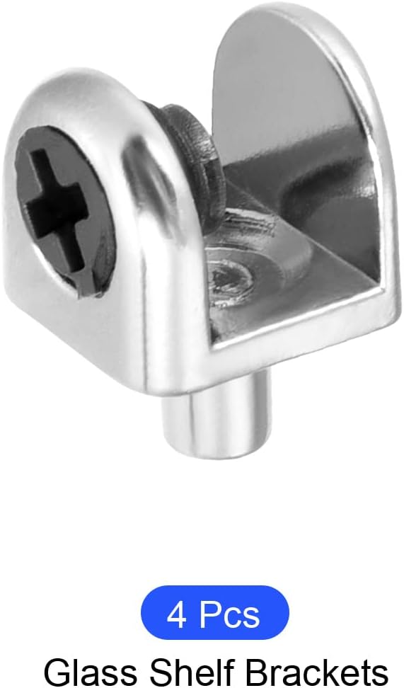 METALLIXITY Glass Shelf Support (for 5-8mm Thickness) 4Pcs, Zinc Alloy Adjustable Glass Clips Clamp Holder - for Furniture Repair, Bedroom, Silver Tone