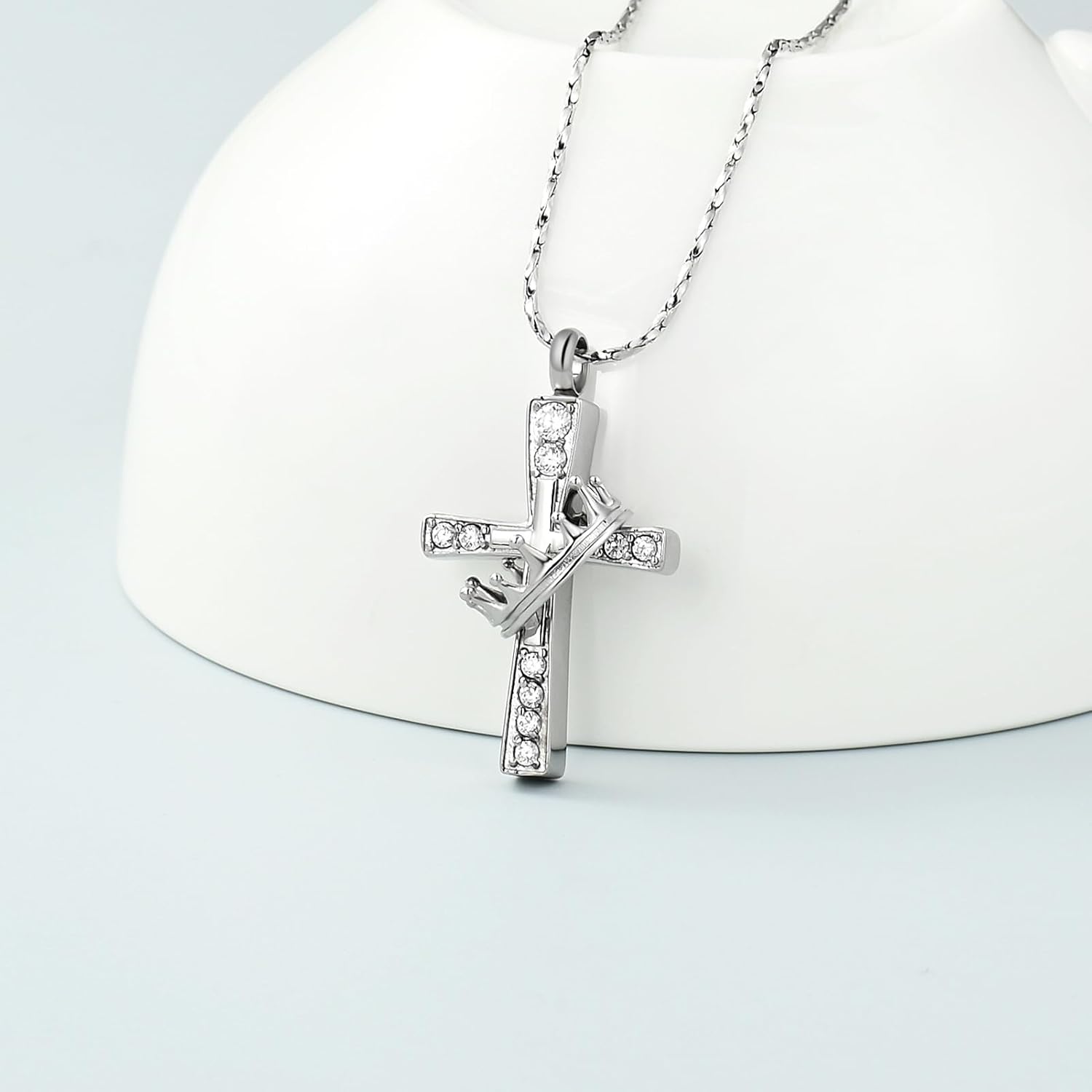 Imrsanl Cross Urn Necklace for Ashes for Women Men Crown Cremation Jewelry Keepsake Loved Ones Funeral Ashes Holder Pendant Memorial Gifts - Image 3