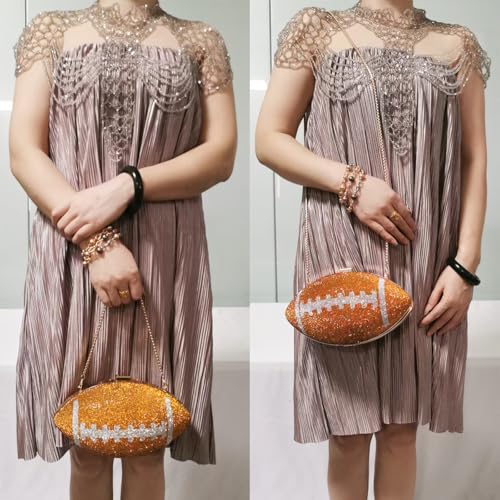 Image of Women Rhinestone Football Shaped Handbag Chain Crossbody Shoulder Bag Football Purse | Rugby, Unique, Novelty, Football
