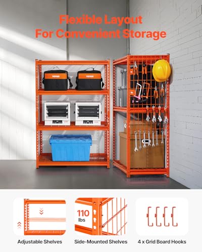 Image of VEVOR Storage Shelves, 2400 lbs, 4 Tier Heavy Duty Garage Shelving, 20 inch D x 40 inch W x 60 inch H Adjustable Metal Shelves for Industrial Shelving Unit Utility Shelf, for Kitchen, Warehouse, Basement, Orange