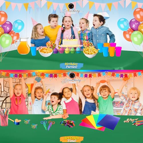 Image of Grandipity Plastic Table Cloth Disposable 12 Pack 54 inch x 108 inch Rectangle | Green Plastic table covers, durable disposable tablecloths, fade and tear-resistent table cover for party, event