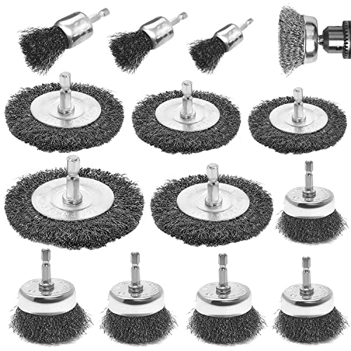 13 Stück Drahtbürste Bohrmaschine, Sechskantstange Drahtbürsten, 6mm Drahtbürste Akkuschrauber, Scheibenbürsten / Topfbürste / Pinselbürste Stahlbürste, Drahtbürste Flex, Metallbürste