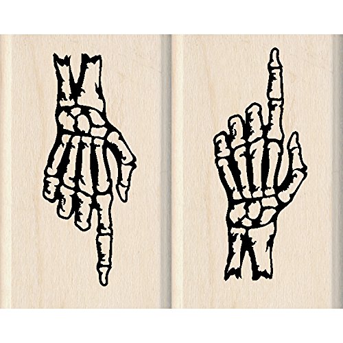 InkadinkadoMounted Rubber Stamp Set 2 x 2.5-inch-Skeleton Hands, Black