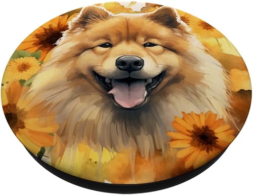 Miniatura 2 de Chow Chow Dog Watercolor Sunflower PopSockets Standard PopGrip