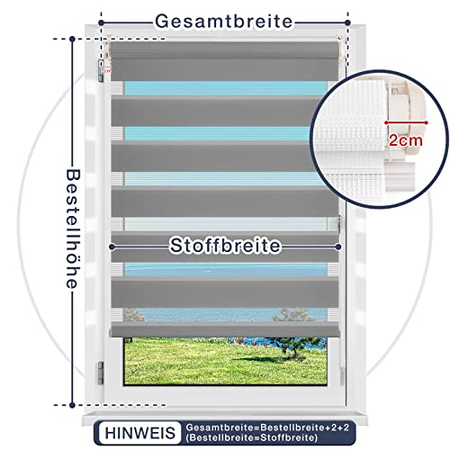 Zarnan Doppelrollo Klemmfix ohne Bohren Grau 105x120cm(Stoffbreite 101cm) Duo Rollo Blickdicht Zebrarollo Rollos für Fenster ohne Bohren… – Ansicht 6