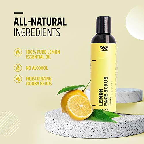 Lemon Face Scrub, Face Exfoliator With Lemon Essential Oil And Jojoba Beads, Brightens Skin And Lifts Mood, Facial Scrubs For Women And Men, For All Skin Types, 120 Ml - Way Of Will #TOP3