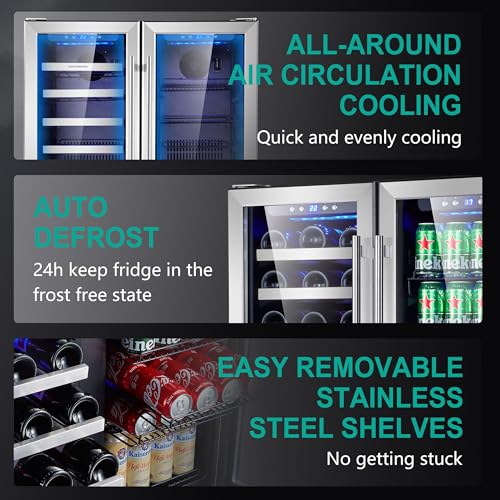 Image of Wine and Beverage Refrigerator, Freestanding Wine Cooler Refrigerator w / 18 Bottles and 70 Cans Capacity, Dual-Zone Wine Fridge