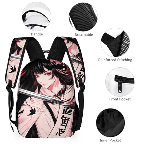 Backpack Bookbag Set Japanese Samurai Anime Art (2) Backpack with Lunch Bags and Makeup Bag Shoulder Bag with Lunch Box Storage Bags3