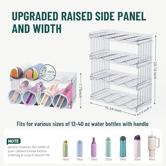 Water Bottle Organizer for Full Stanley 40 oz Tumbler with Handle, Cabinet Kitchen Pantry Organizers and Storage for Owala Stanley Cup Accessories Holder, Patented Stackable Tumbler Organizer Gifts