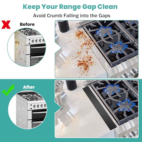 Image of Stove Gap Covers 2PCS, Stove Gap Filler Stainless Steel,13.8'' to 27.5'' Adjustable Length,Range Trim Kit,Oven Stove Gap Guard Between Stovetop and Counter,Easy to Clean Heat Resistant, Black