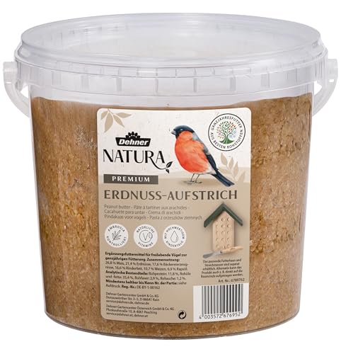 Dehner Natura Premium - Alimento para Aves Silvestres para Untar, Mantequilla de Cacahuete en Cubo, alimento energético para Todo el año, alimento para Aves Silvestres, 2 kg