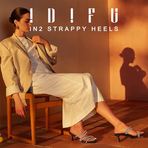 IDIFU IN2 Rhinestone Heels Strappy Low Kitten Square Open Toe Mule Heels Wedding Bridal Prom Party Dress Shoes for Women Comfortable Dressy Formal Sparkly Slip On Heeled Sandals2