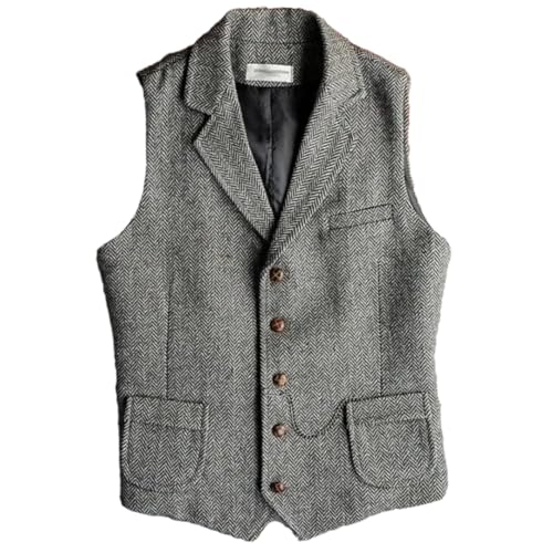 Men Vest Herringbone With Lapel Formal For Business Wedding Groom Banquet Men Suit Waistcoat