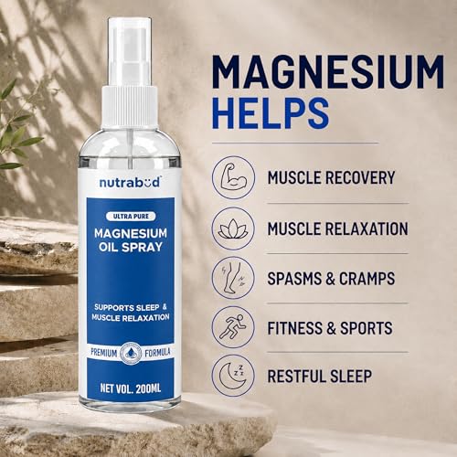 Image of Nutrabud Magnesium Oil Spray - 200ml | Topical Spray Magnesium Oil For Feet, Muscle Relaxation, Deep Sleep Support, Recovery From Cramps (200ml (Pack of 1))