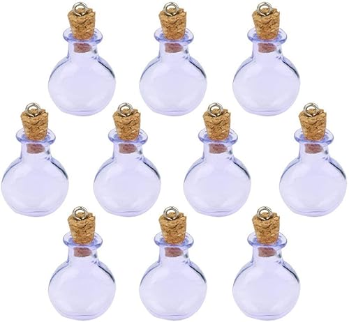Milisten Botellas pequeños frascos de vidrio 10 piezas mini botellas de vidrio frasco plano redondo botellas de deseos colgantes colgantes lindos
