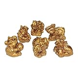 Gift Set~ 6 Gold Color Lucky Elephants Statues Feng Shui Figurine Home Decor Housewarming Birthday Congratulatory Gift (G16421)~We Pay Your Sales Tax