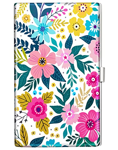 Swooflia Business Card Holder Case Wallet For Women Metal Pink Art Flowers Slim Pocket Purse Square Card Cases Cute Gifts For Realtors Real Estate Agents #TOP14