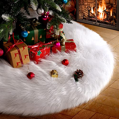 SLHOWOW Manta para árbol de Navidad de lujo, color blanco, pelo largo artificial, 90 cm, para decoración de árbol de Navidad Cover