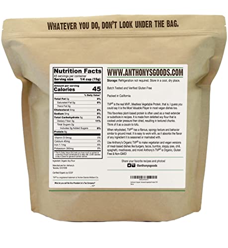 Anthony's Textured Vegetable Protein, Tvp, 1.5 Lb, Gluten Free, Vegan, Made In Usa, Unflavored #TOP1
