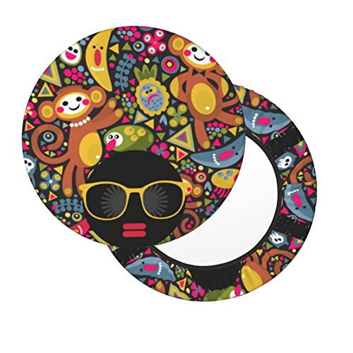 Salelf Black Head Woman with Monkey Hair Round Stool Covers Stretch Bar Chair Seat Cover for 12-14 Inch Super Breathable Washable Elastic Round Chairs - One Cushion Only