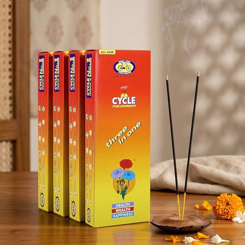 Cycle Pure Agarbatti Three in One Incense Sticks || Pack of 4 (250gm per Pack) || 3 Signature Fragrances Floral, Woody, Lily I Natural Fragrance for P