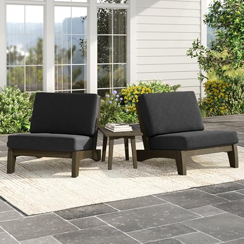 Image of Pia Ricoo 3 Piece Patio Bistro Set with Patio Chairs and Table, Heavy Duty Wood Patio Furniture Set, All-Weather Outdoor Chairs for Balcony, Deck, Poolside, Porch - Drak Gray