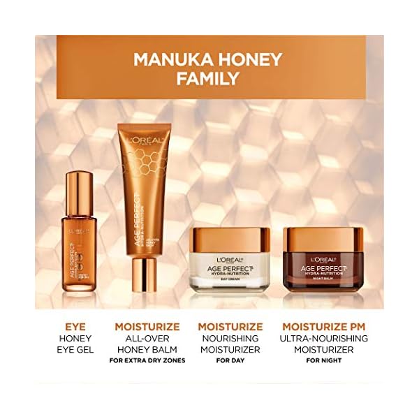 L'Oreal Paris Skincare Age Perfect Hydra Nutrition Ultra Nourishing Honey Night Balm, Face Moisturizer to Comfort, Improve Resilience on Dry Skin, Manuka Honey and Nurturing Oils, 1.7 oz.