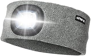 ATNKE LED Lighted Headband, USB Rechargeable Running Hat Ultra Bright 4 LED Waterproof Light Lamp and Flashing Alarm Headlamp High Stretch& Moisture Wicking Multi-Color