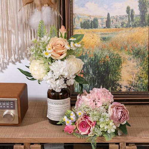 Fake Flowers Artificial Flowers Bouquet Champagne White Silk Flowers Bouquet Faux Flower Wedding Bouquets for Bride, Artificial Flowers for Decor Indoor Table Centerpieces Dresser  image 7