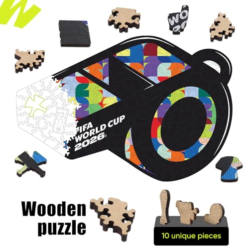 Image of FIFA World Cup 2026 Wooden Puzzles - 5MM Thick Officially Licensed Poster Puzzles - Premium World Cup 2026 Merchandise, Gift for Football Fan, Jigsaw Puzzle for Adult (FWC 26 Whistle, 200Pcs) | Wooden Jigsaw Puzzle