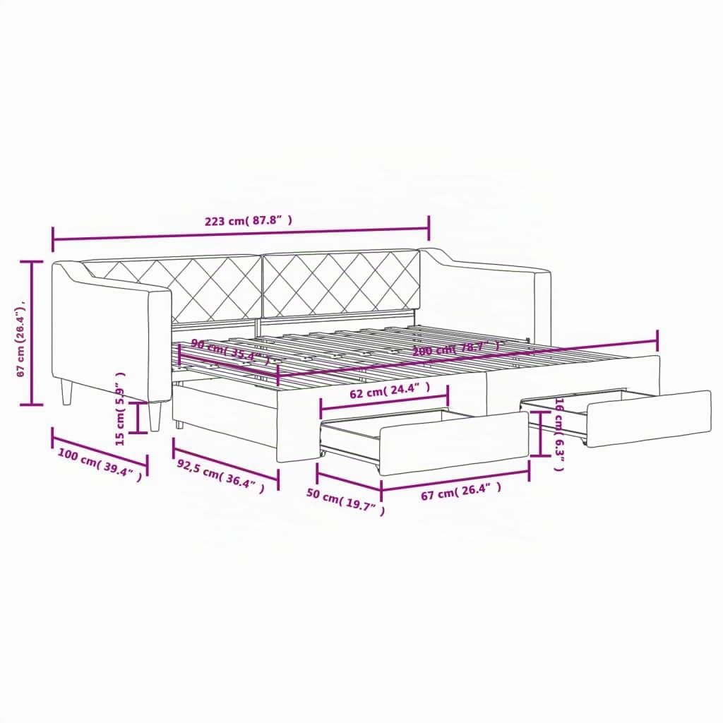 vidaXL Sofá Cama Nido con cajones Tela Color Crema 90x200 cm