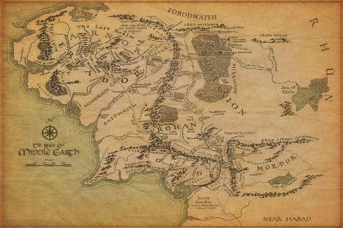 bribase shop Map of Middle Earth The Lord of The Rings Nice Silk Fabric Cloth Wall Poster Print (47x32inch)