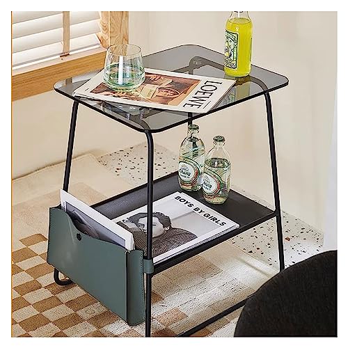 Mesa de Centro, Mesa auxiliar, mesa auxiliar pequeña, mesita de noche con estantes de almacenamiento de 2 capas, mesa de sofá for espacios pequeños, sala de estar, dormitorio, marco de metal estable c